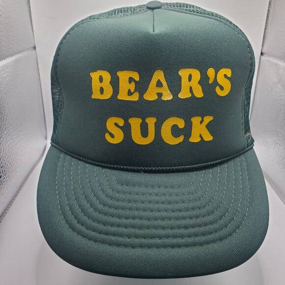 Vintage Otto Trucker Hat Snapback Mesh Foam Front Green Gold “Bear’s Suck” Cap - Picture 1 of 7